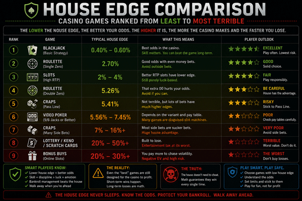 House Edge Comparison - Casino Games Ranked from Least to Most Terrible