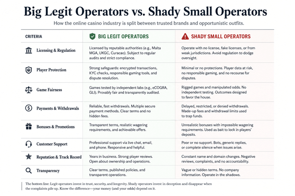 Big Legit Operators vs Shady Small Operators comparison