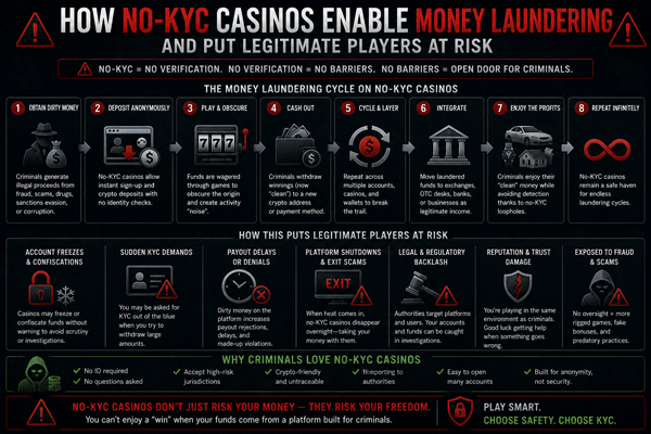 How No-KYC Casinos Enable Money Laundering and Put Legitimate Players at Risk flowchart